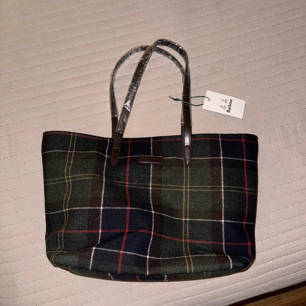 Barbour Checked Logo-detailed Top Handle Bag NWT